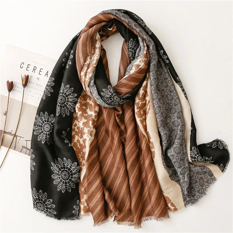 women's fashion color block polyester winter scarves