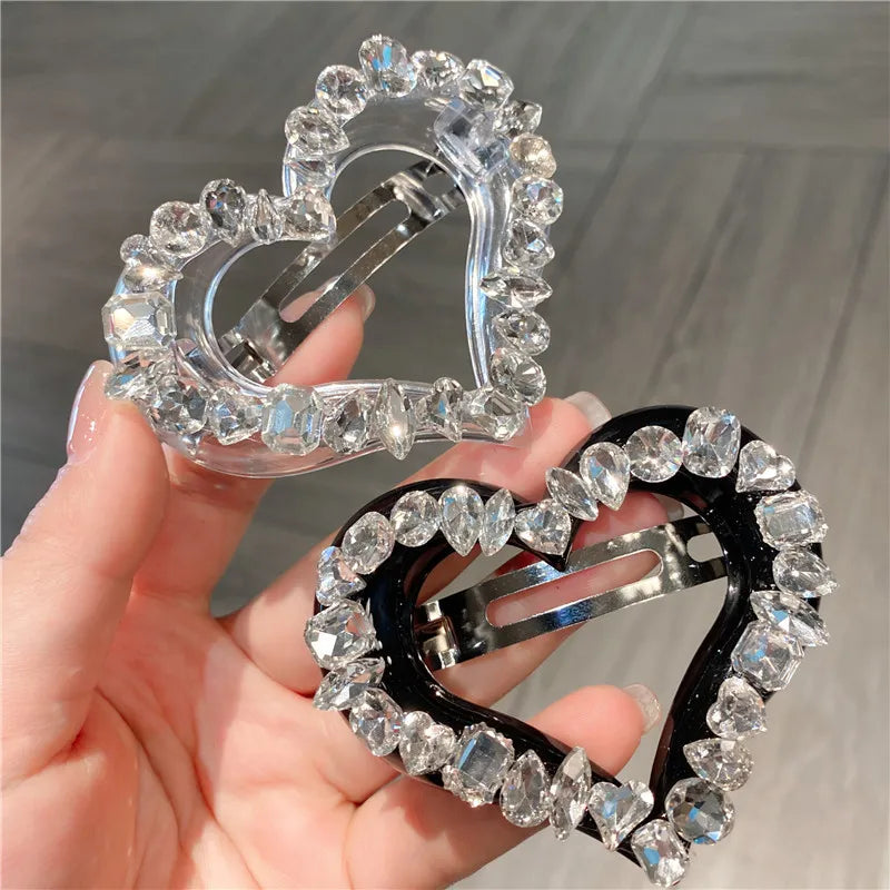 New Luxury Sensation Water Diamond Heart Shaped Hair Clip Sweet Style Spring Steel Hair Clip Women's Half Updo Hairpin