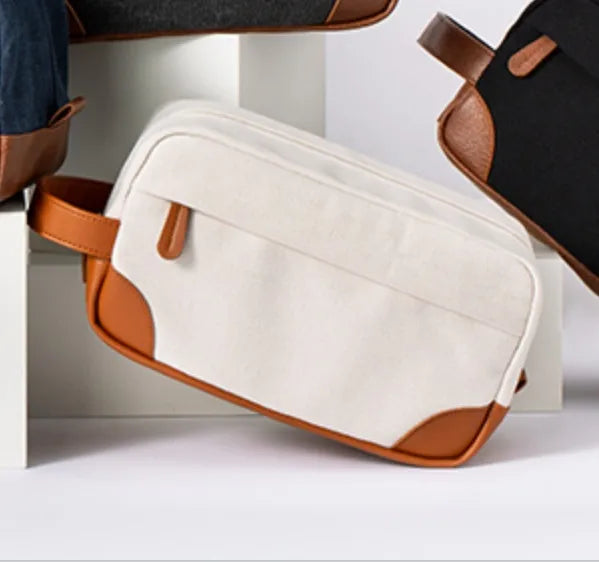 men's solid color canvas zipper cosmetic bag