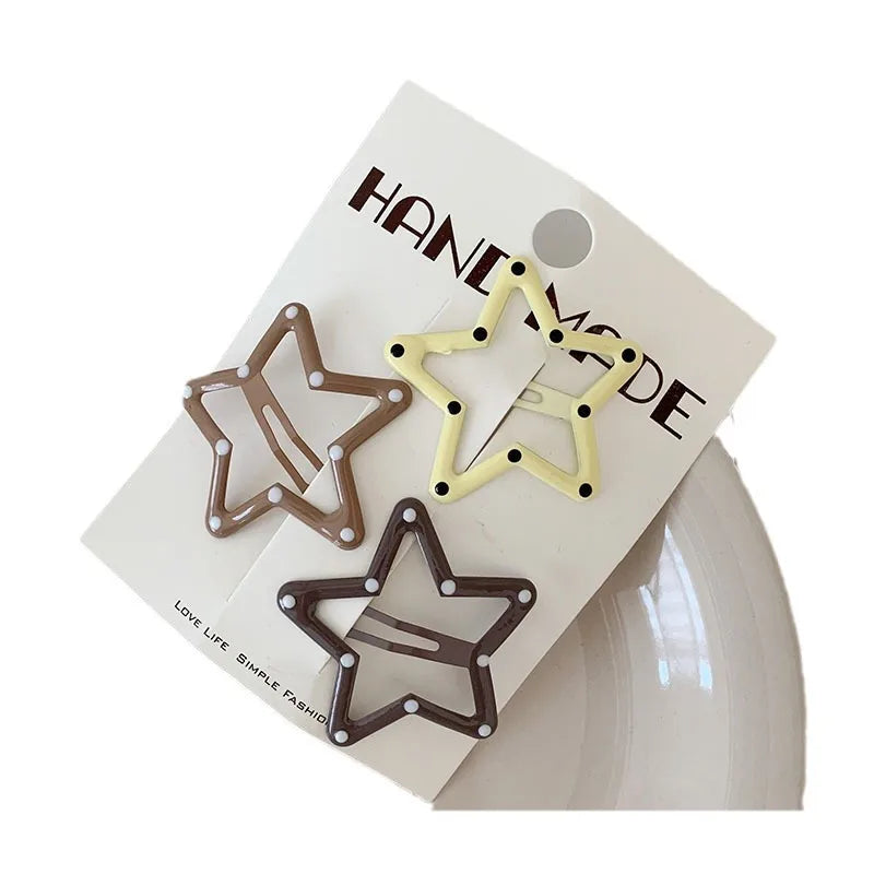 Polka Dot BB Clip Metal Star Hair Accessories Women Basic Versatile Mermaid Color Series Coffee Brown Drip Oil Color Hair Clips