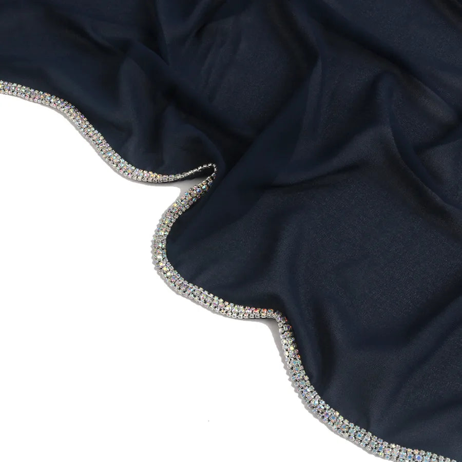 New Rhinestone Chain Long Side Scarf Hui Scarf Malay Middle East Headscarf Headscarf Chiffon Solid Color