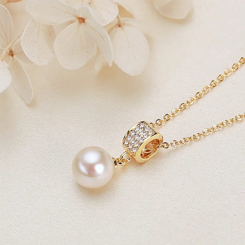 Freshwater Pearl Zircon cable chain Plating Inlay Round Necklace