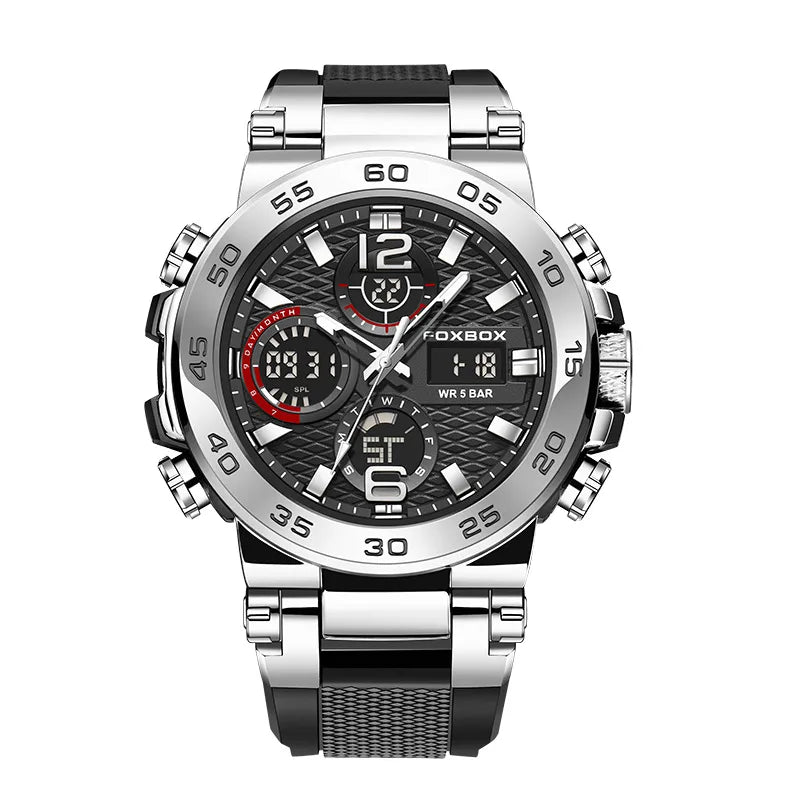 new fashion multi-functional sports waterproof quartz double display calendar electric watch men's FOXBOX