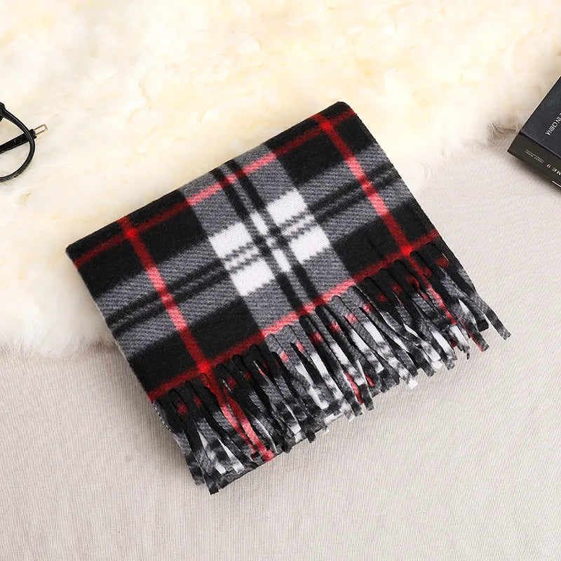 women's fashion plaid double-sided velvet tassel winter scarves