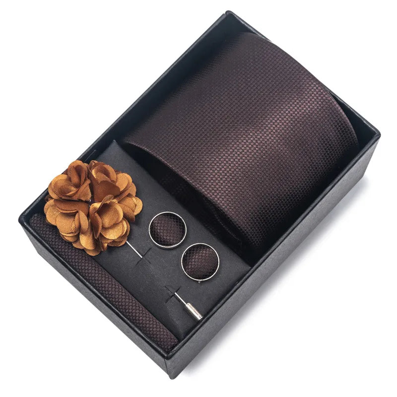 commute geometric stripe cashew nuts polyester yarn men's square scarf cufflinks tie