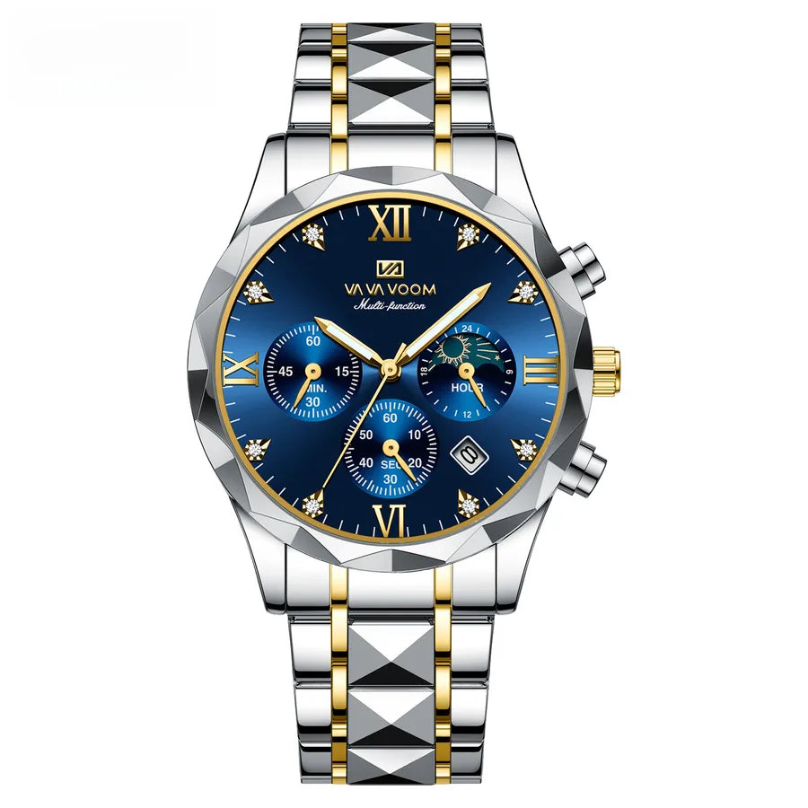 Diamond stainless steel watch with men's  business simple calendar quartz waterproof watch  one-piece delivery