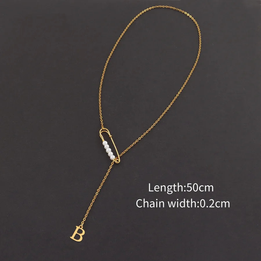 Wholesale Jewelry Simple Style Classic Style Pin Letter 201 Stainless Steel 304 Stainless Steel Copper cable chain Pendant Necklace