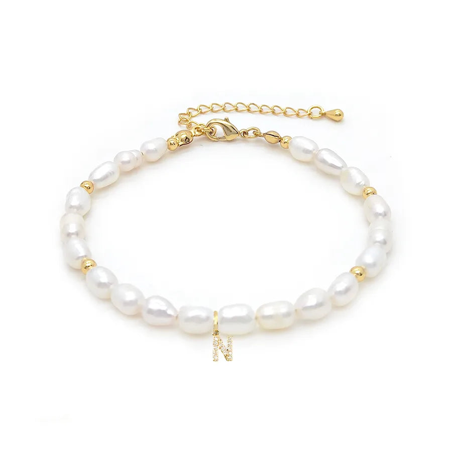 lady letter freshwater pearl beaded knitting bracelets