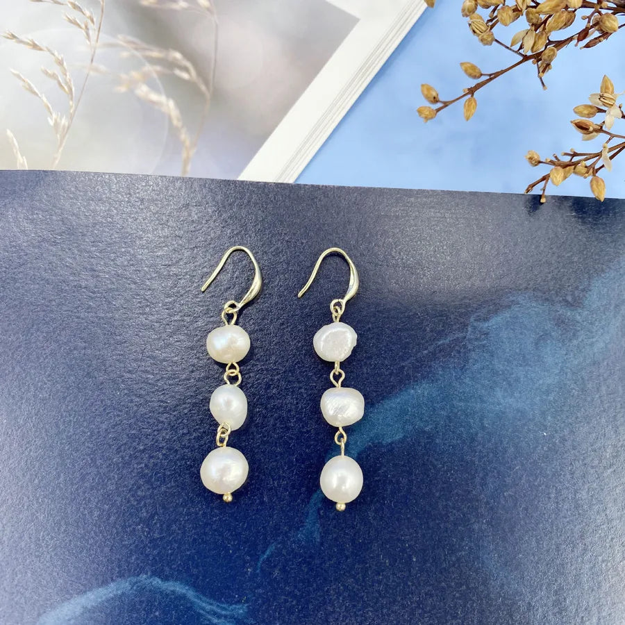 1 Pair Elegant Simple Style Geometric Freshwater Pearl Copper Drop Earrings