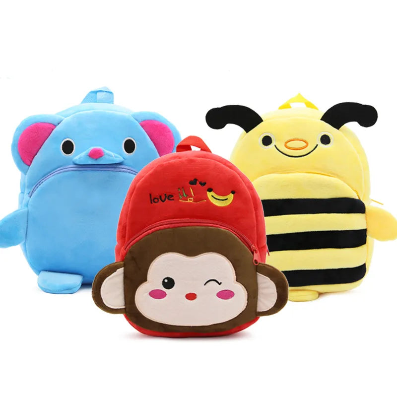 Unisex Small Plush Animal Cartoon Cute Square Zipper Fashion Backpack