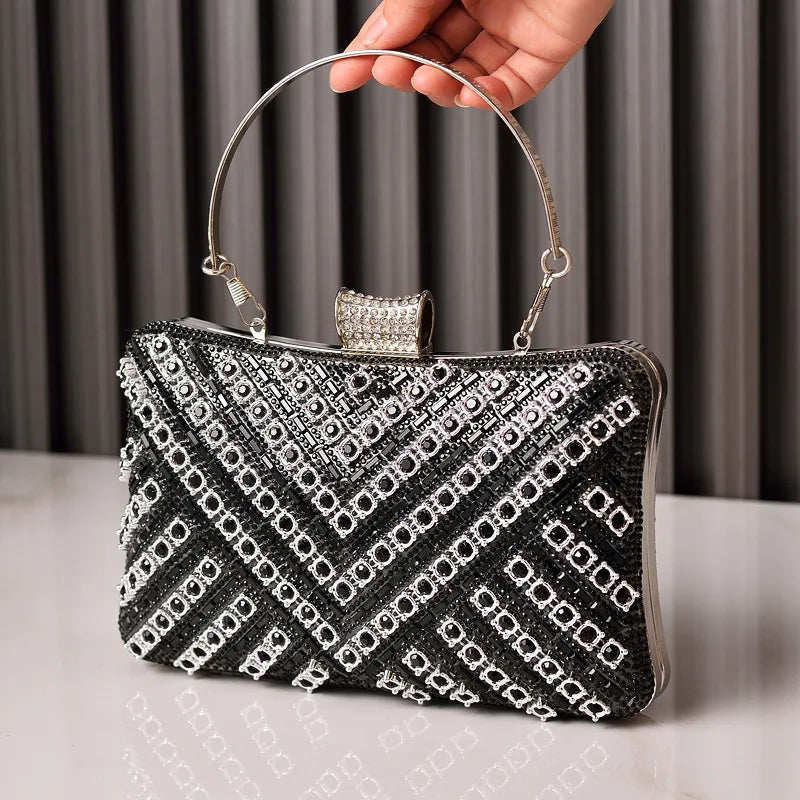 women's nylon stripe elegant sexy square lock clasp evening bag