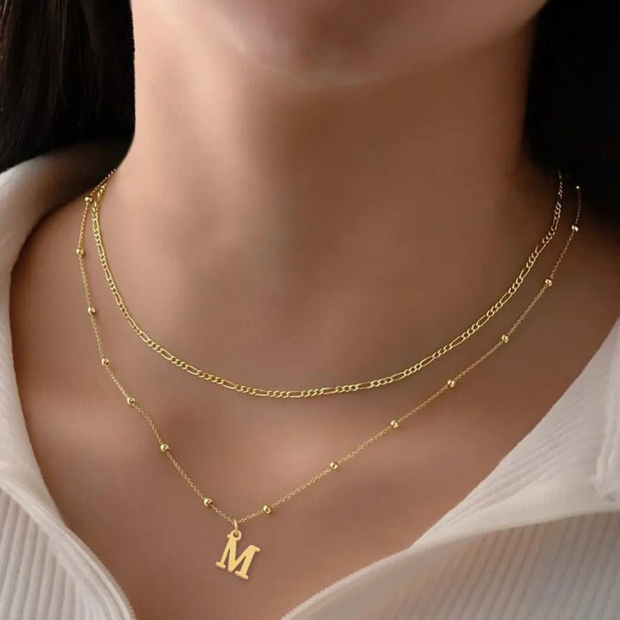 Wholesale Jewelry Elegant Simple Style Classic Style Letter 201 Stainless Steel 304 Stainless Steel Artificial Crystal cable chain figaro chain Pendant Necklace
