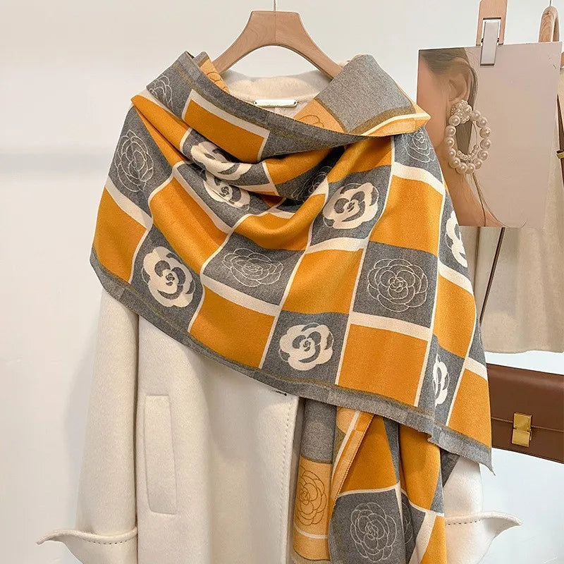 Unisex Basic Color Block Flower Acrylic Scarf