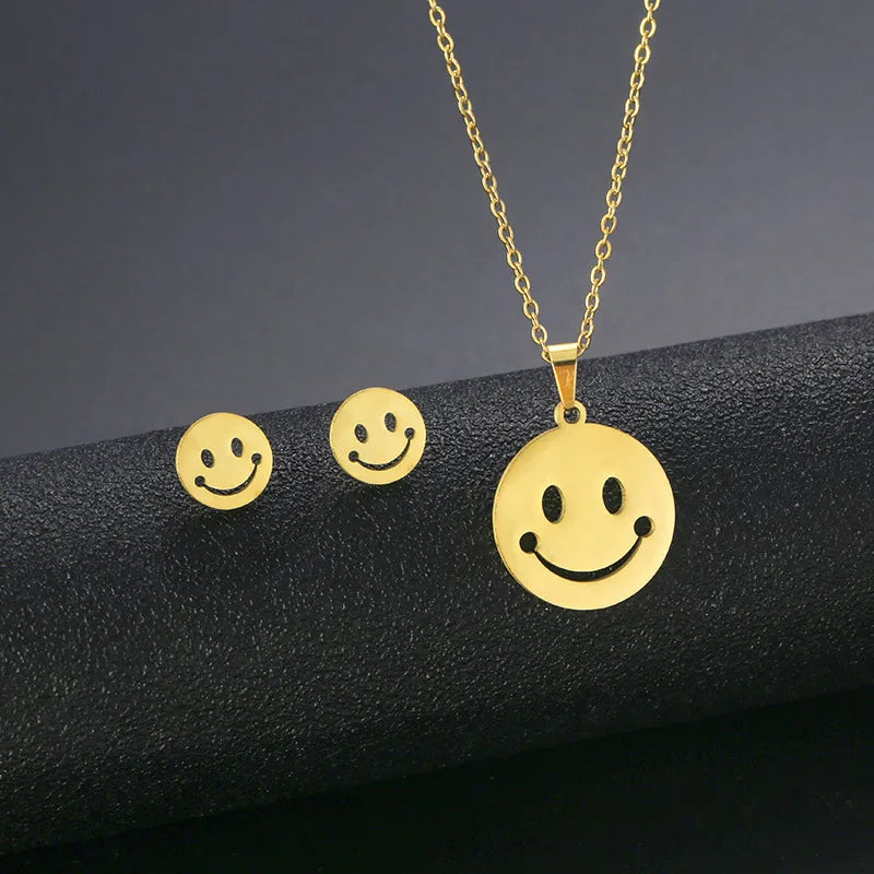Wholesale Jewelry IG Style Casual Streetwear Moon Hand Of Fatima Butterfly 201 Stainless Steel cable chain Small Stud Earrings Necklace
