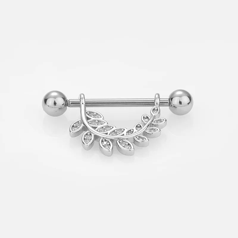 1 Piece Nipple Rings & Studs Sexy Modern Style Star Moon Leaves 316L Stainless Steel  Hollow Out Inlay Zircon 14K Gold Plated Nipple Rings & Studs