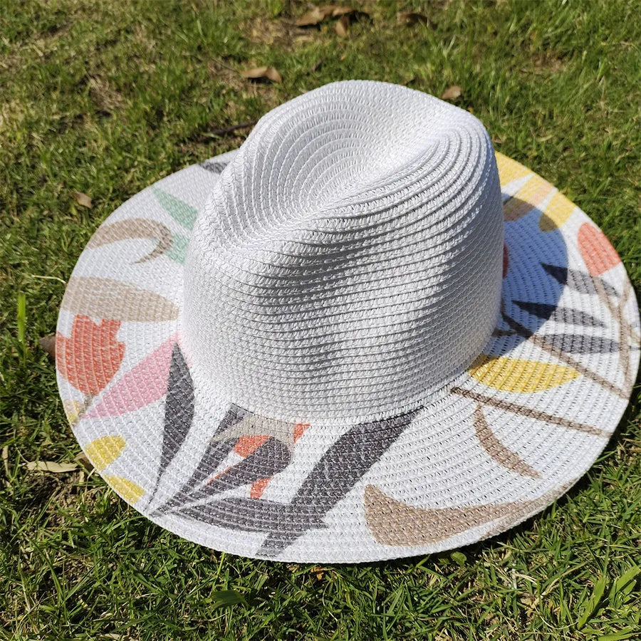 women's simple style color block flat eaves straw hat
