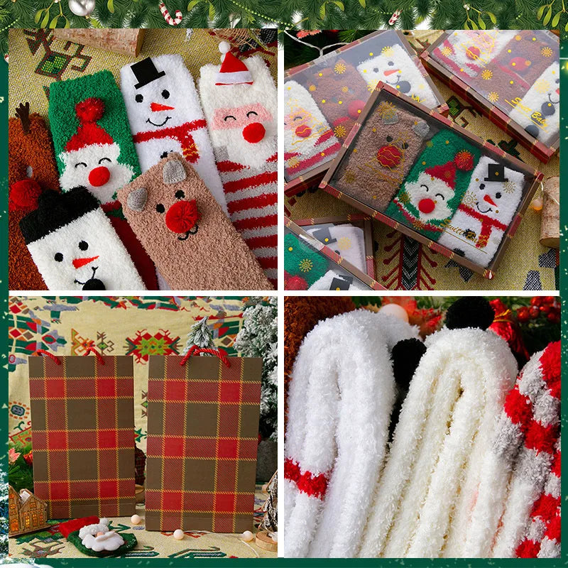 women's basic santa claus snowman polyester coral fleece ankle socks 1 set