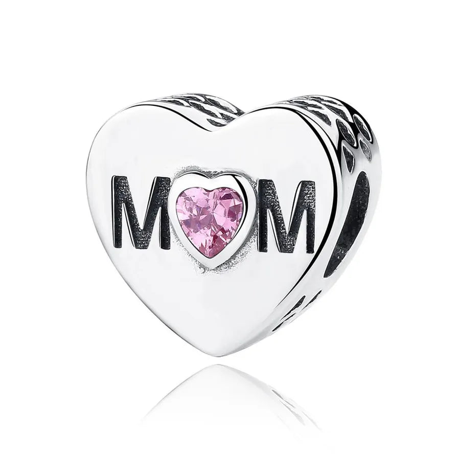Cross-Border Supply Silver-Plated Beaded Small Pendant Mother's Love Heart-Shaped Series Diy Bracelet Jewelry Accessories Gift for Mother