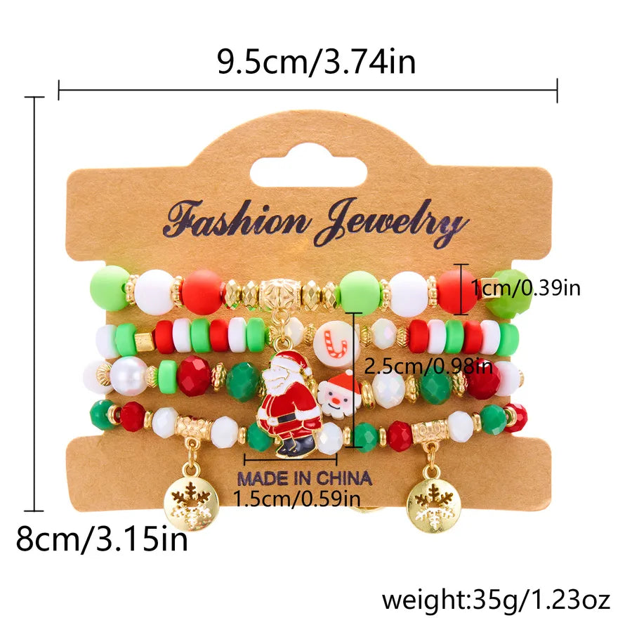 New Christmas Theme Acrylic Santa Claus And Reindeer Elastic Beaded Bracelet Set Colorful Festive Unisex Handmade Jewelry