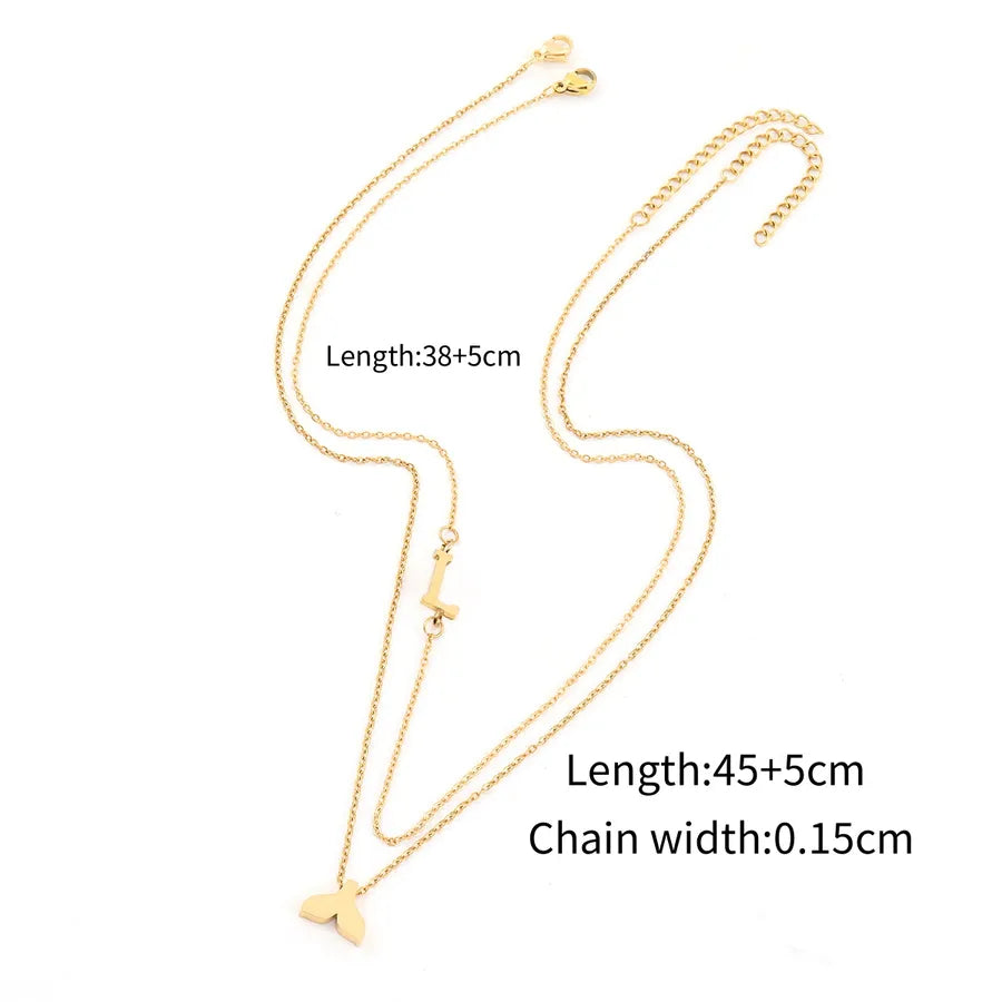 Wholesale Jewelry Elegant Simple Style Letter Fish Tail 201 Stainless Steel 304 Stainless Steel cable chain Pendant Necklace