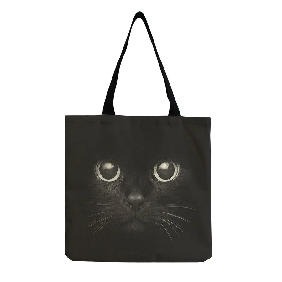 women's all seasons linen cat simple style square open canvas bag