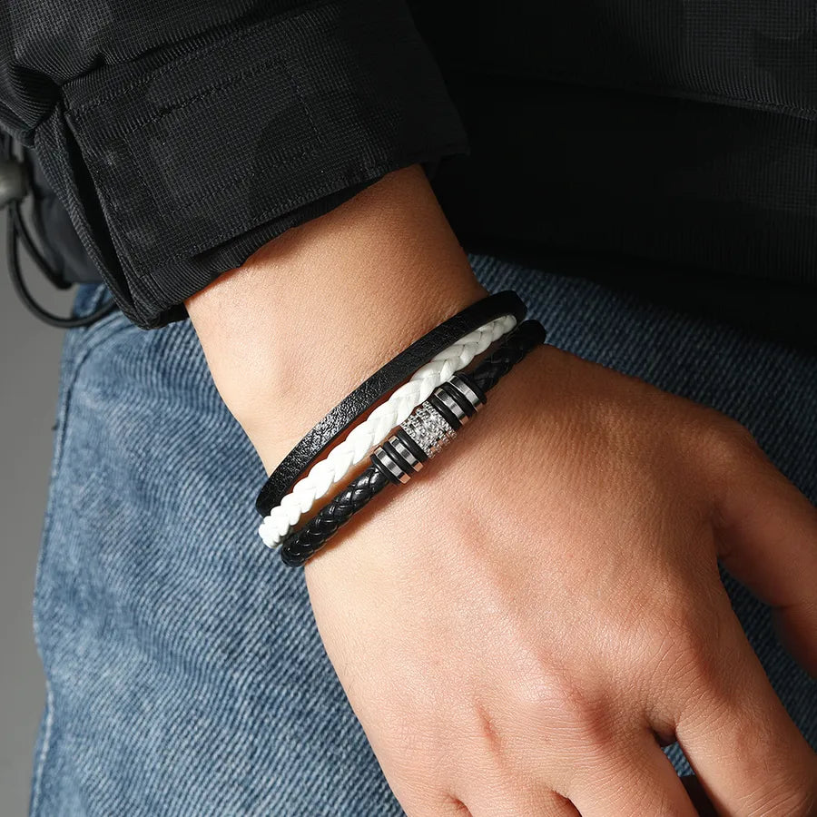 Retro Classic Style Geometric Pu Leather Alloy Men's Bracelets Men Cord & Leather Bracelets