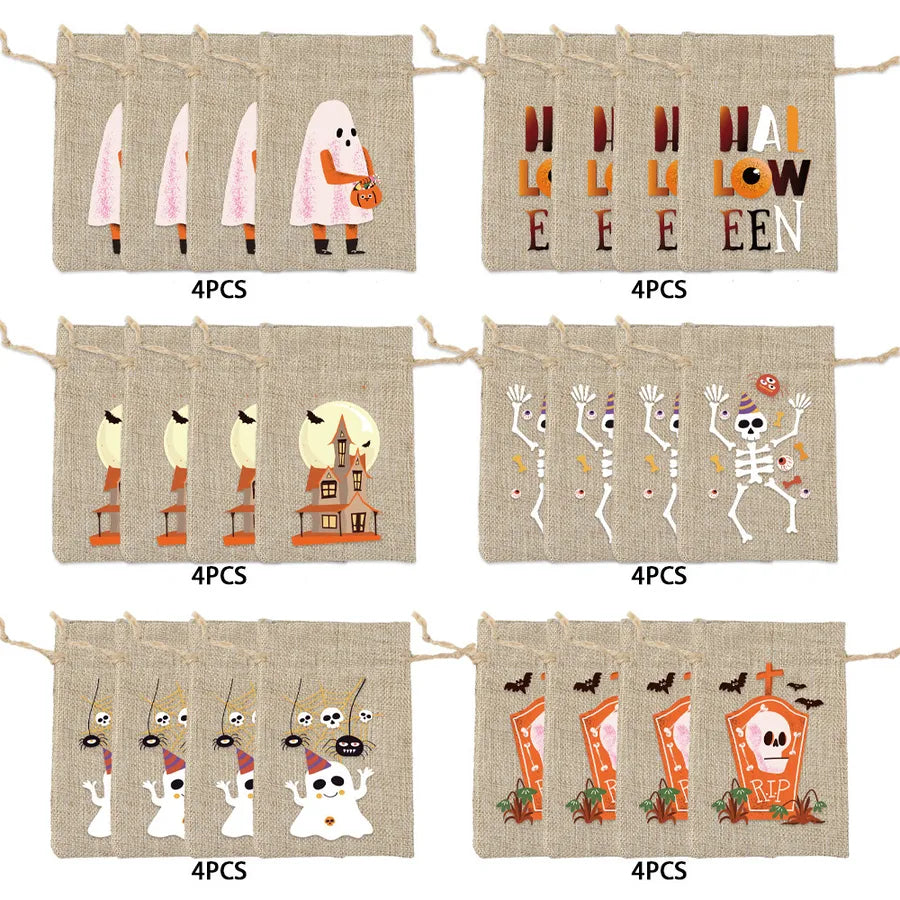 Halloween Linen Bag Easter Linen Bag Children Party Candy Storage Bag Festival Celebration Supplies Party Printing Material