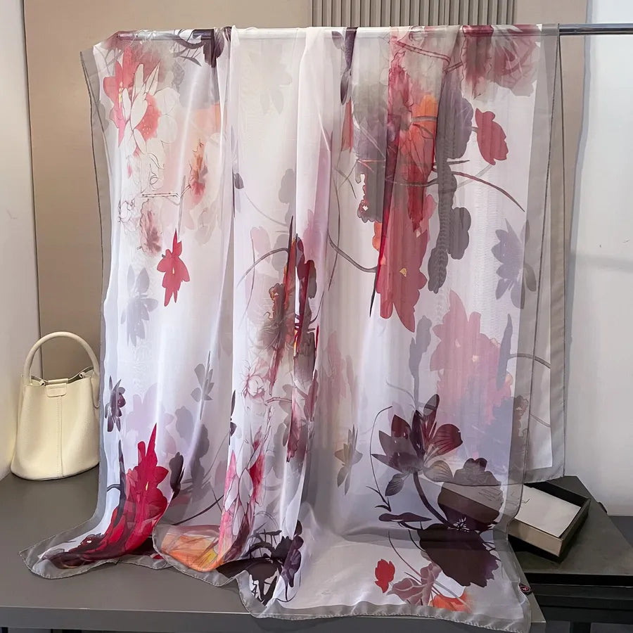 Women's Retro Flower Brocade Yarn Silk Scarf