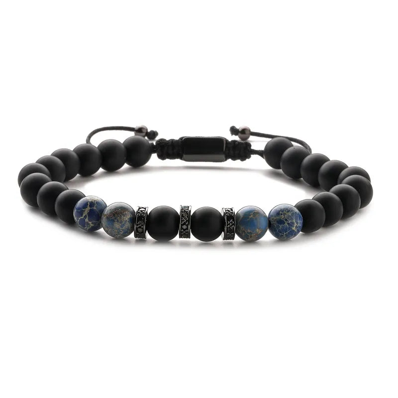 retro roman style geometric howlite stone tiger eye beaded inlay zircon unisex bracelets