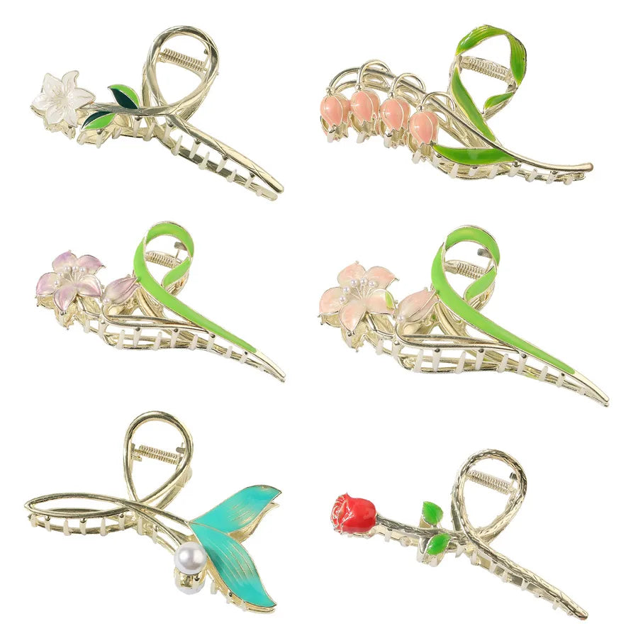 simple style New style sunflower tulip grain imitation pearl alloy inlay rhinestones hair claws