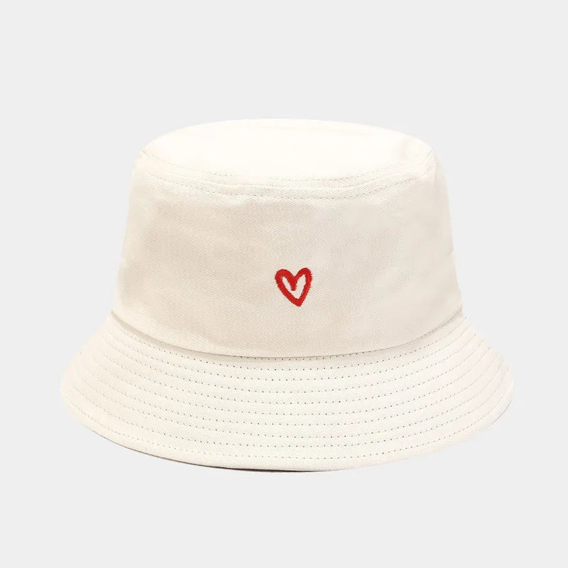 women's casual heart shape embroidery wide eaves bucket hat