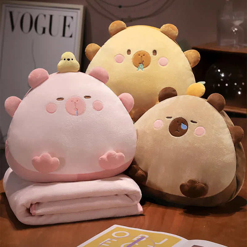 Cute Capybara Three-in-One Pillow Air Conditioned Blanket Naptime Sofa Cushion Women's Style Cartoon Anime Design Company Logo
