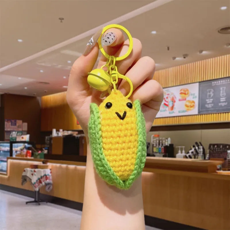 Handmade Smiley Face Vegetable Fruit Keychain Plush Crocheted Cute Hanging Doll Creative Gift Christmas Valentine's Day New Year
