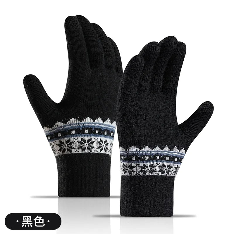 Factory direct supply knitted gloves women's warm winter double fleece padded wool jacquard student Touch Screen Gloves