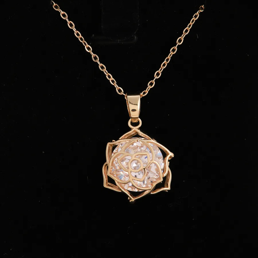 Wholesale Jewelry Elegant Flower 304 Stainless Steel Copper cable chain Pendant Necklace