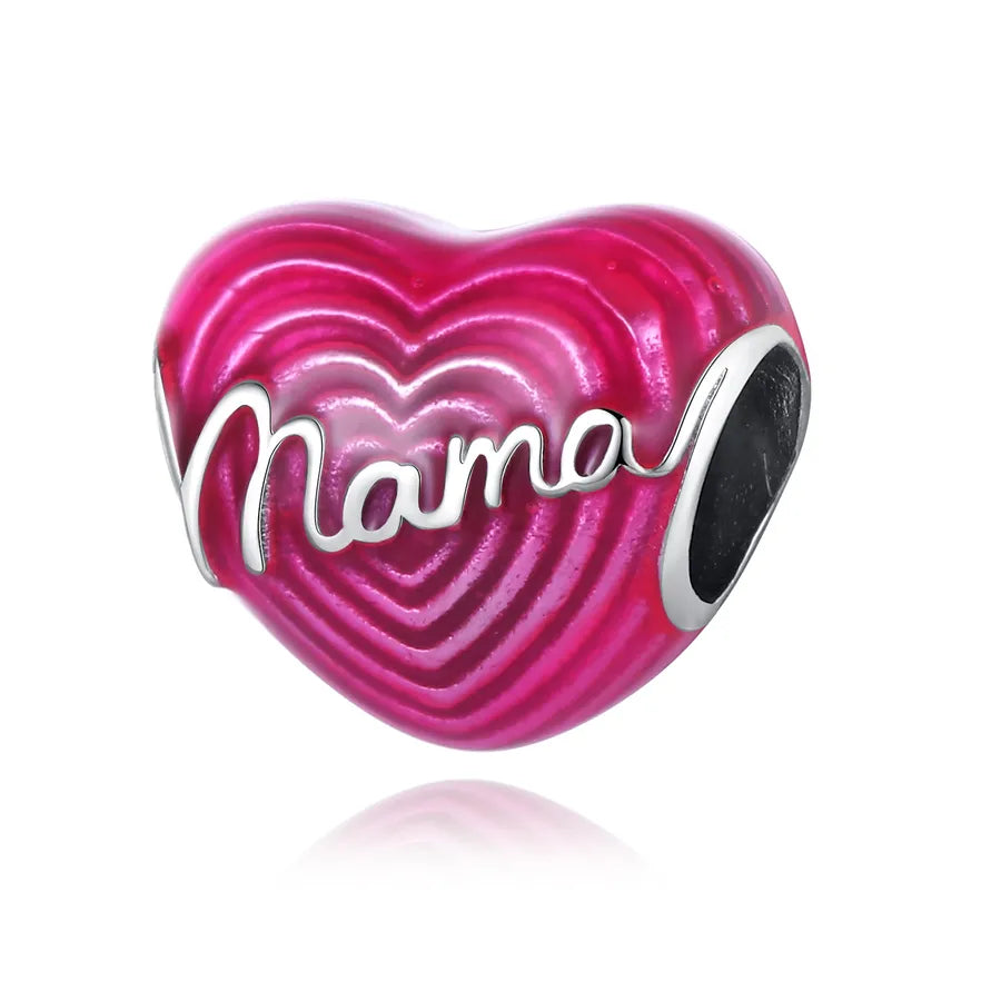 Cross-Border Supply Silver-Plated Beaded Small Pendant Mother's Love Heart-Shaped Series Diy Bracelet Jewelry Accessories Gift for Mother