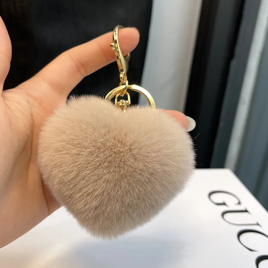 Classic Style Heart Shape Rex rabbit fur Bag Pendant Keychain