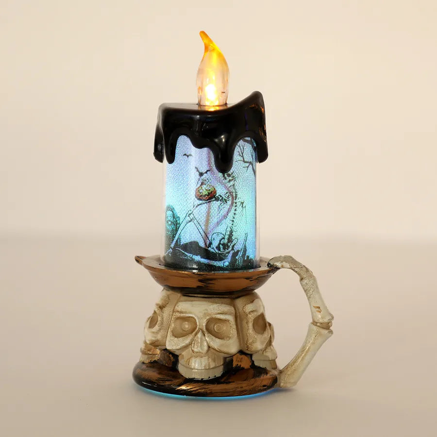 Halloween Pumpkin Candle Light Skull Flame Light Small Night Light Bar Secret Room Decoration Costume Prop Plastic Material