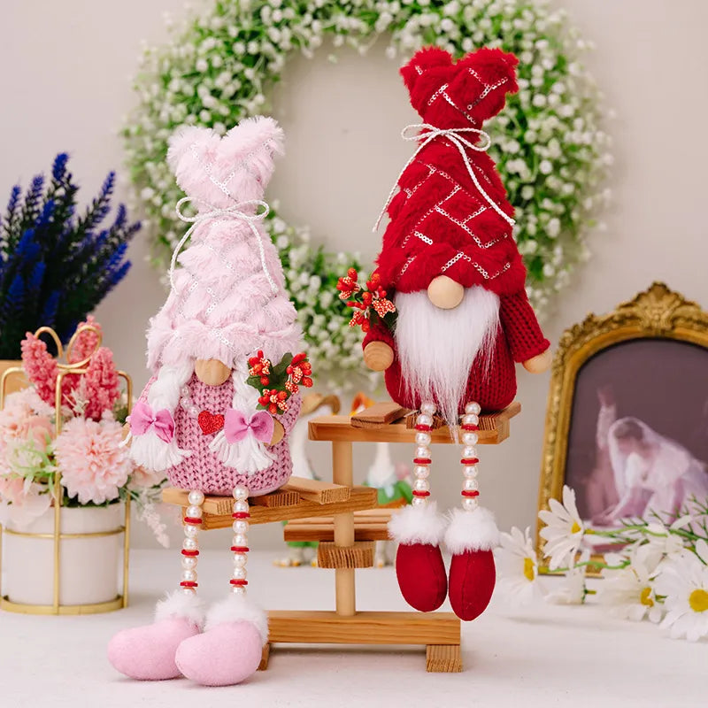 Valentine'S Day Cute Heart Shape Bow Knot Sequin Cloth Date Rudolph Doll Decorations Table Decoration