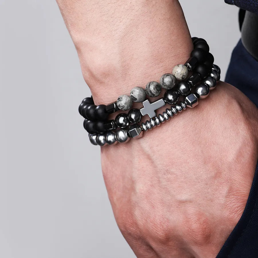 hip-hop cross natural stone beaded men's bracelets