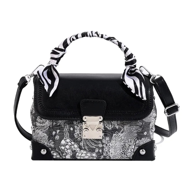 Women's PU Printing Streetwear Square Lock clasp Handbag Crossbody Bag