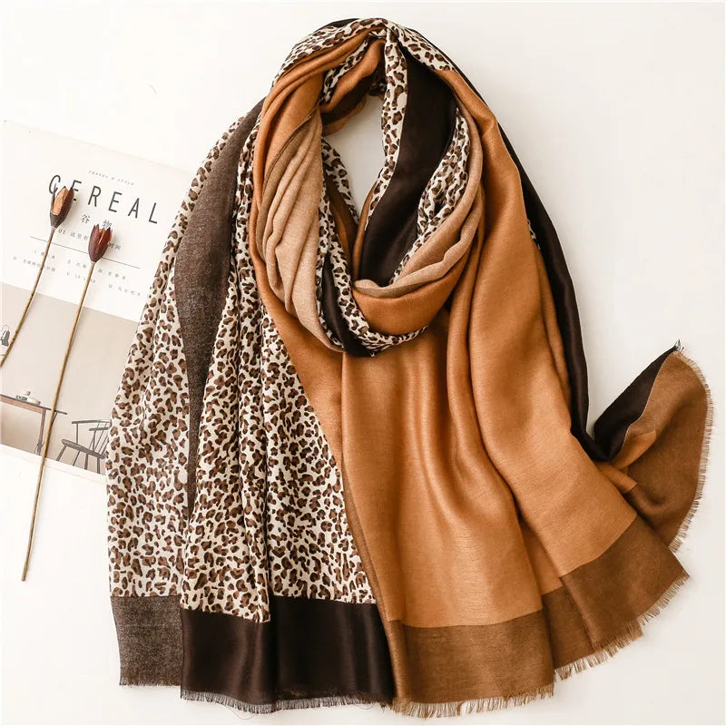 women's lady leopard polyester printing silk scarf
