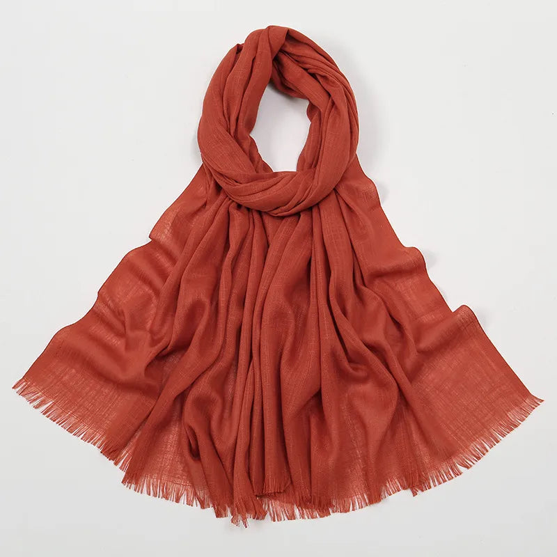 Unisex Simple Style Solid Color Slub Cotton Tassel Scarf