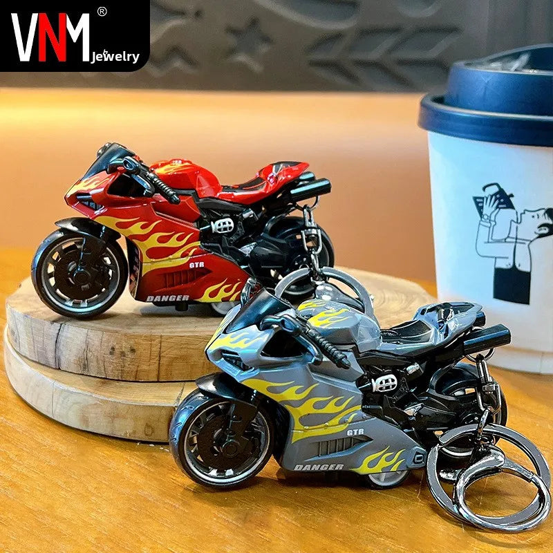 Cool Trendy Fire Dragon Motorcycle Keychain Fun Stress Relief Student Toy Motorcycle Keyring Cute ABS Material Birthday Gift