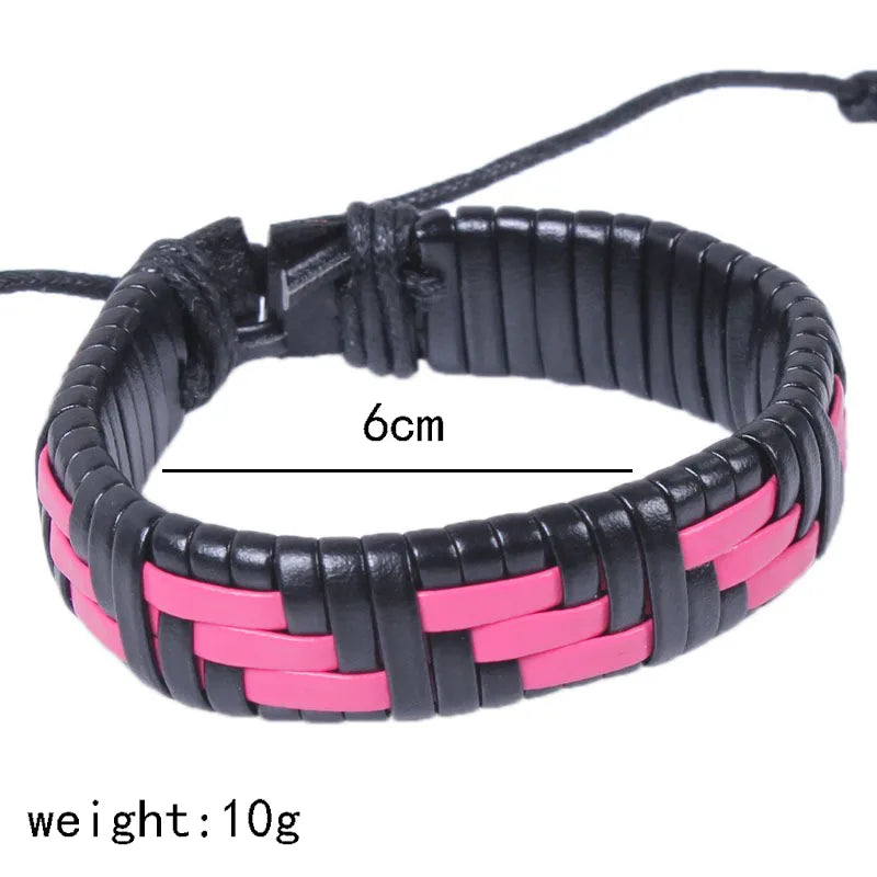 hip-hop color block pu leather knitting men's wristband