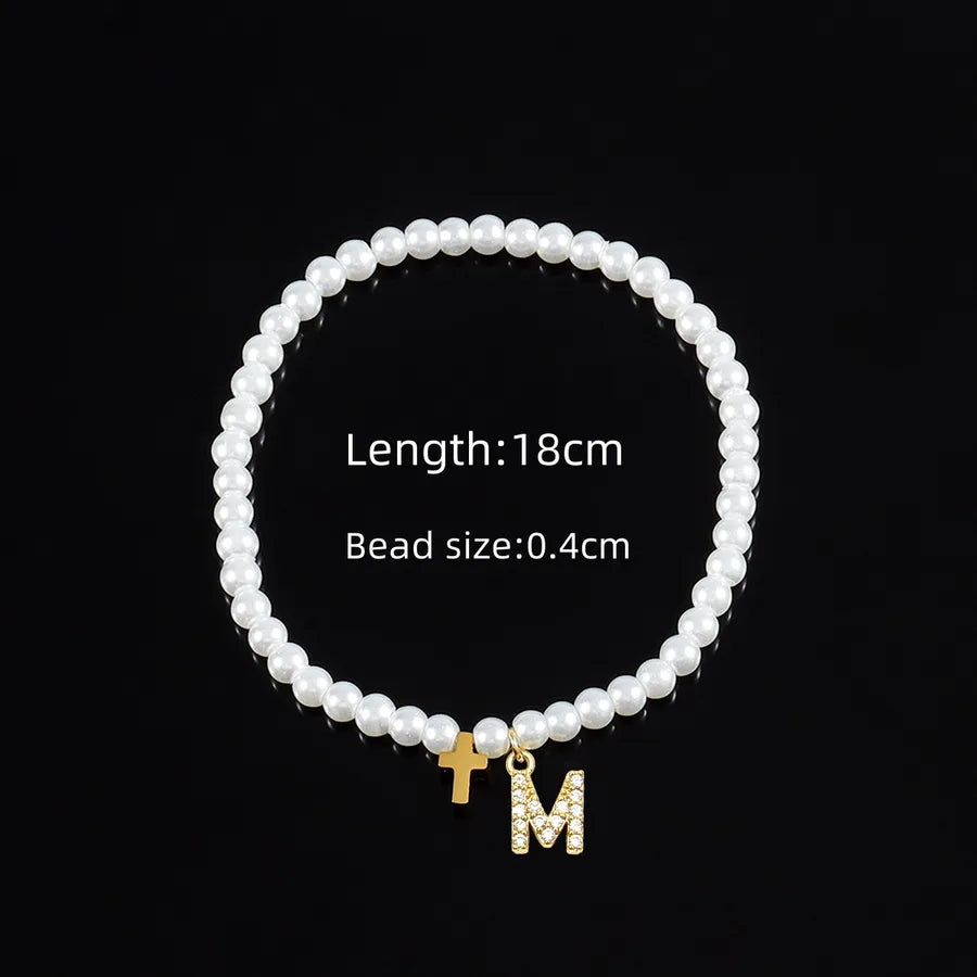 Elegant Vintage Style Classic Style Cross Letter 304 Stainless Steel Artificial Pearl Copper Beaded Chain Beaded Bracelets Wholesale