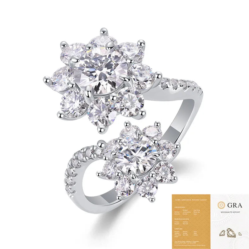 Moissanite 925 Sterling Silver Open Rings GRA Certificate Geometric Open Rings