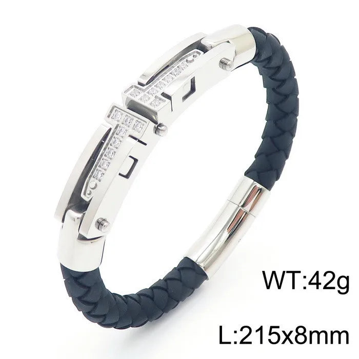 Hip-Hop Punk Geometric Color Block Titanium Steel Plating Inlay Rhinestones 18K Gold Plated Men's Bracelets