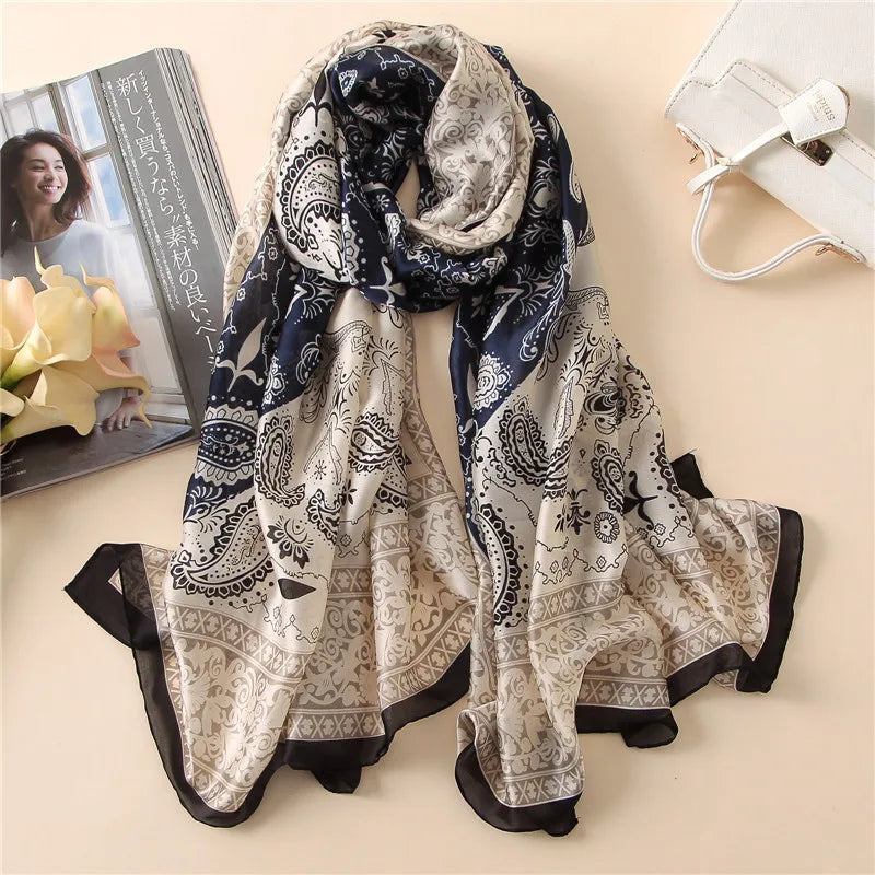 Women's Retro Classic Style Color Block Satin Scarf