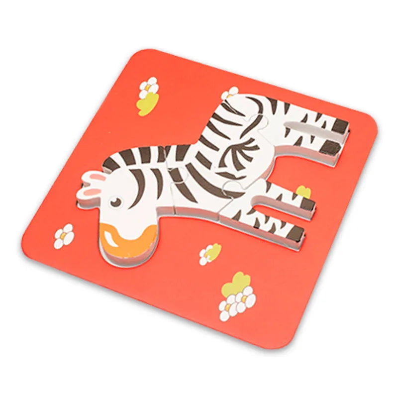 Children's Cartoon 3D Wooden Puzzle Educational Cognitive Animal Enrichment Toy Transportation Vehicle Assembly Kit